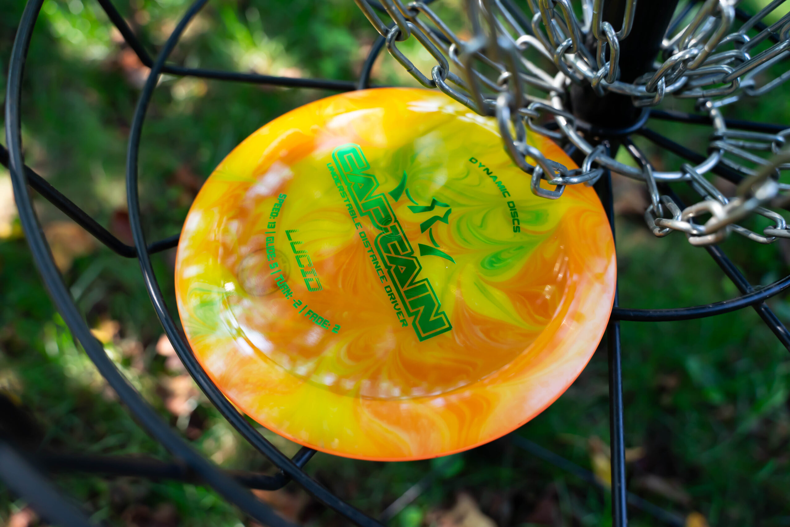 Dynamic Discs Lucid Captain – Yellow, Orange, & Green Marble Dye